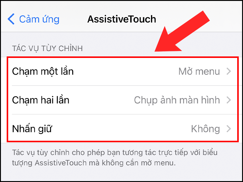 Bạn có thể thiết lập tại mục TÁC VỤ TÙY CHỈNH để thay đổi tác vụ điều chỉnh